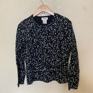 Talbots Merino Wool Sweater Cardigan Silver/Black Sequins Medium Holiday